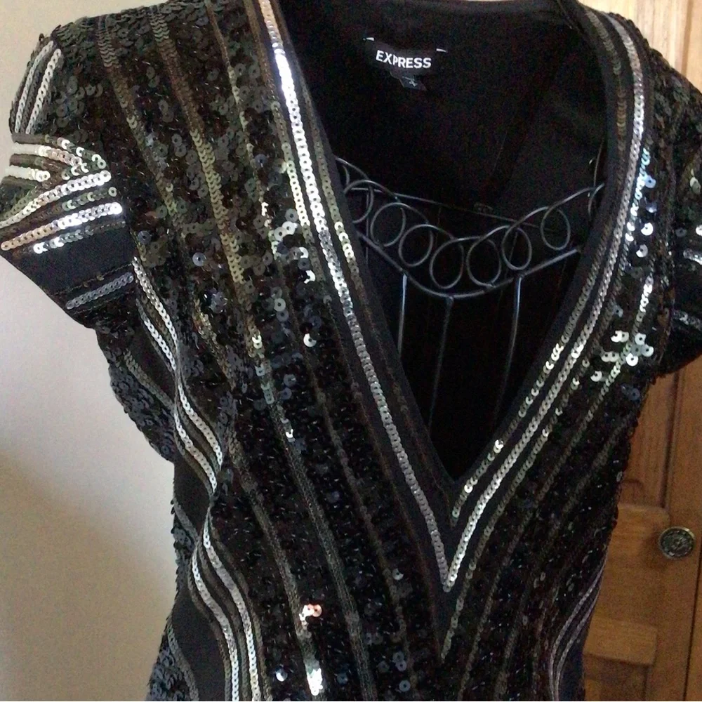 Express sequined deep V minidress, Small - Picture 3 of 10